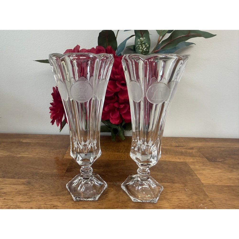 1976 American Bicentennial‎ Glass Pilsner Vases Liberty Bell Eagle Pair Vintage